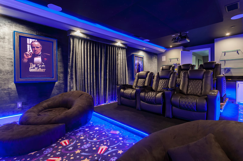 Front view of home theater seating and projector 