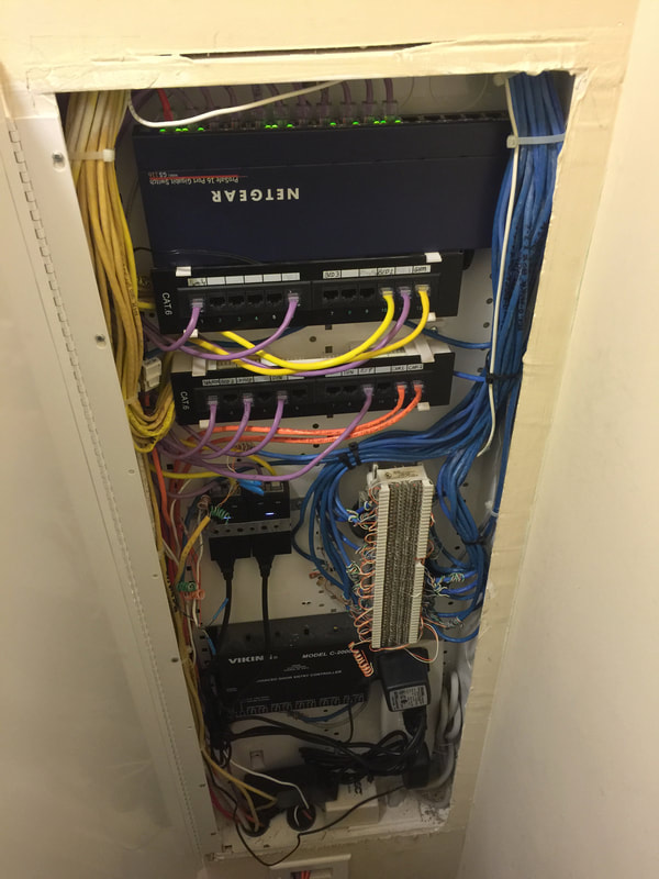Router and network switches inside custom cabinet